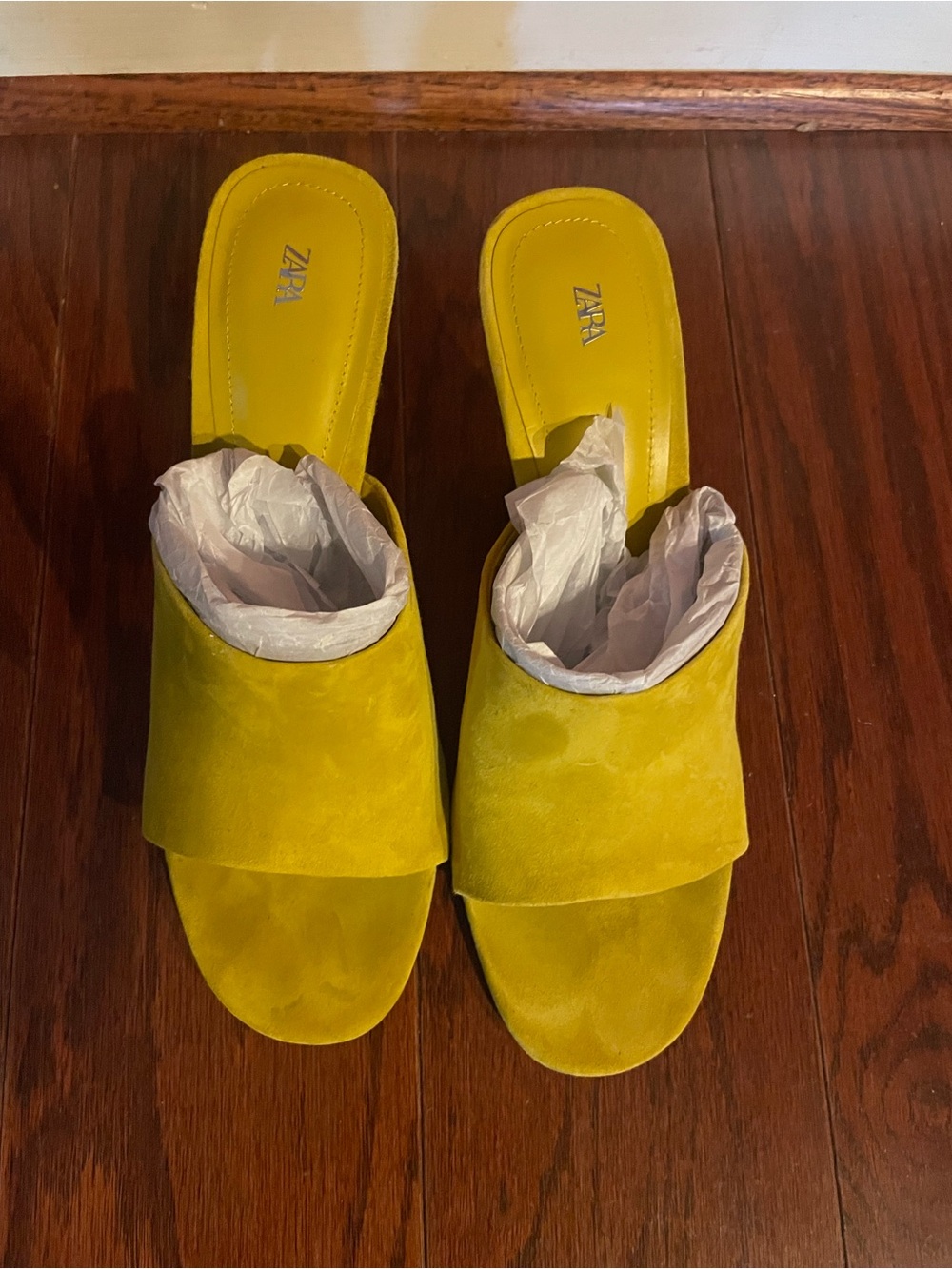 ZARA Bright Yellow Suede Slide Mules